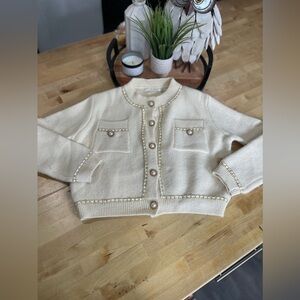 Knit Mix Women Cropped Cardigan Sweater With Button Closure